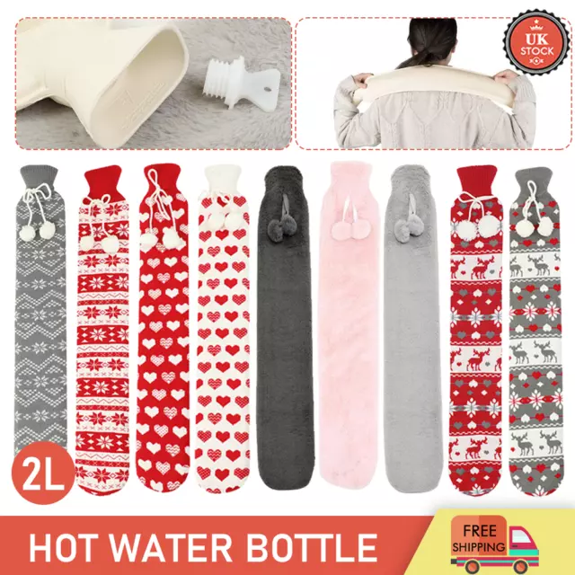 Hot Water Bottle With Cover Long 2L Soft Fluffy High Quality Rubber Faux Fur UK