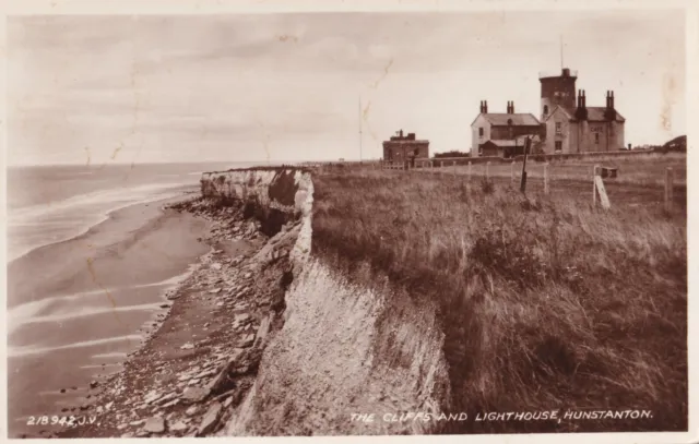 Vintage Valentine's Postcard - The Cliffs & Lighthouse, Hunstanton, Norfolk - RP