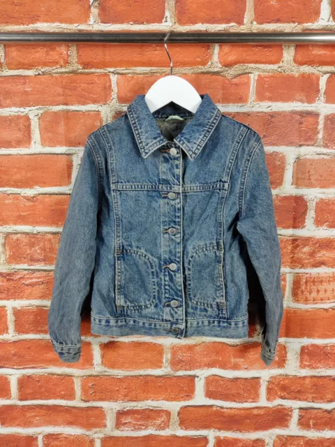 Girl Coat Age 5-6 Years Benetton Blue Floral Embroidered Denim Jean Jacket 116Cm