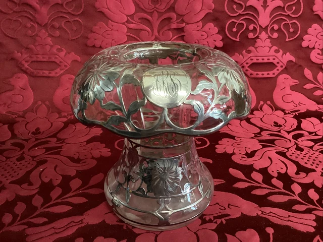 FINE American Silver Overlay Floral Decoration Glass Vase Art Nouveau AS IS