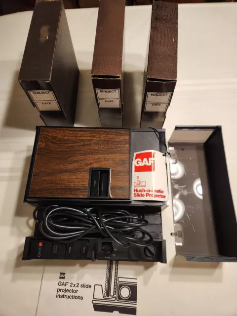 GAF 2680 Hush-a-Matic Slide Projector # 464-6-01  Manual-Carousel-2 Extra-Works