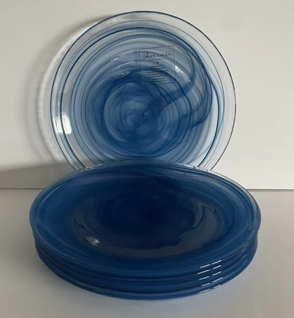Artistic Accents Blue Swirl Art Glass 8.25" Set Of 6 Salad Plates