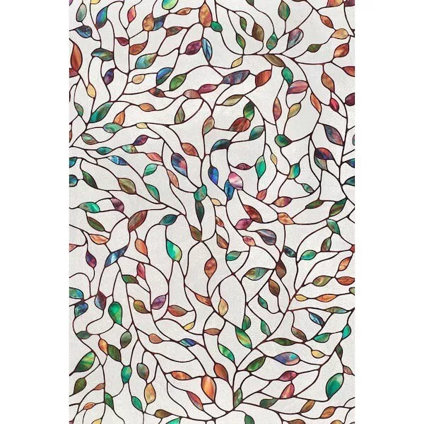 NEW LEAF Stained Glass Privacy Static Cling Window Film 24x36 Door Decor