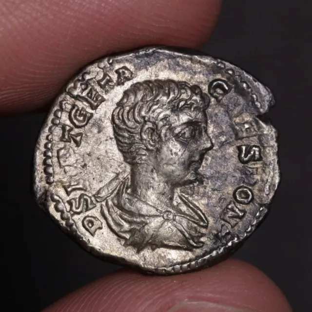 Geta Denarius Ancient Roman Empire Silver Coin Choice Very Fine 200AD NOBILITAS
