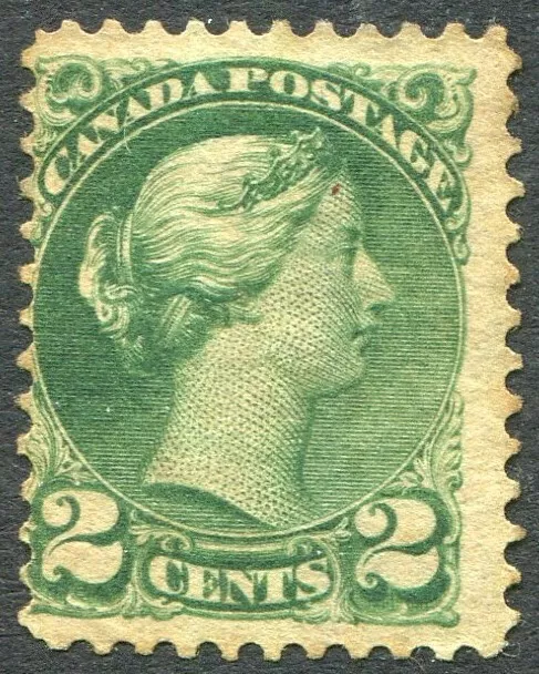CANADA-1878-88 2c Grass Green Sg 78 toned gum AVERAGE MOUNTED MINT V49497