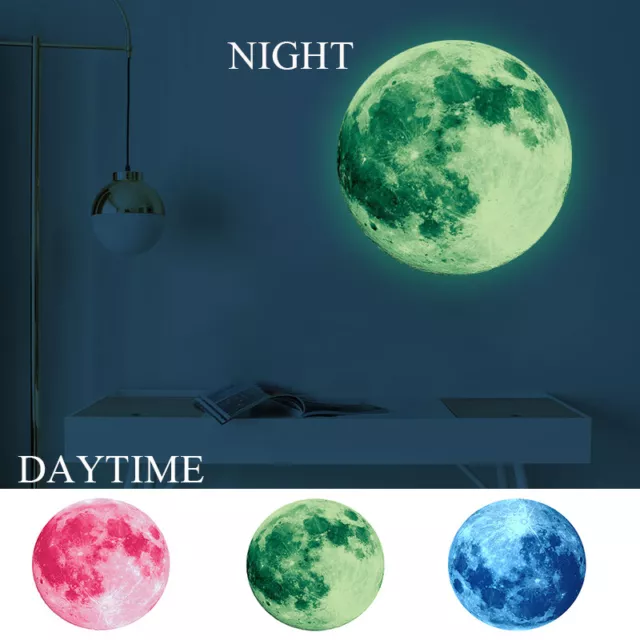 Autocollants Muraux Fluorescents 3D De Grande Lune Qui Brillent Dans La Nuit F
