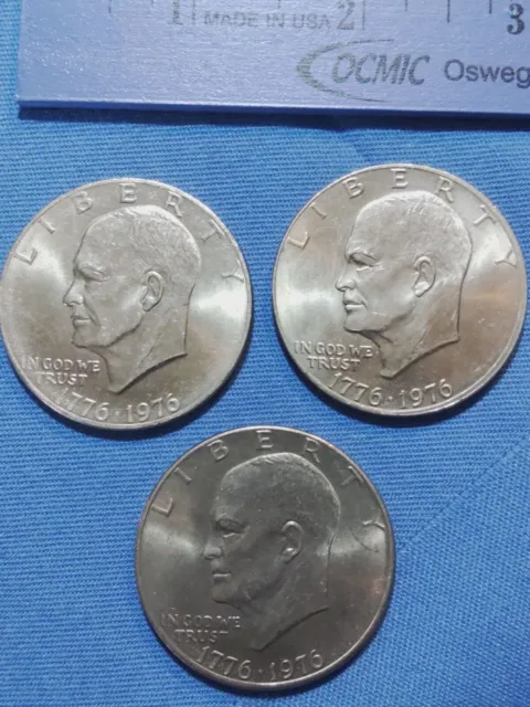 3 Pc 1776-1976 P Eisenhower Liberty Bell Moon Silver Dollar US Bicentennial coin