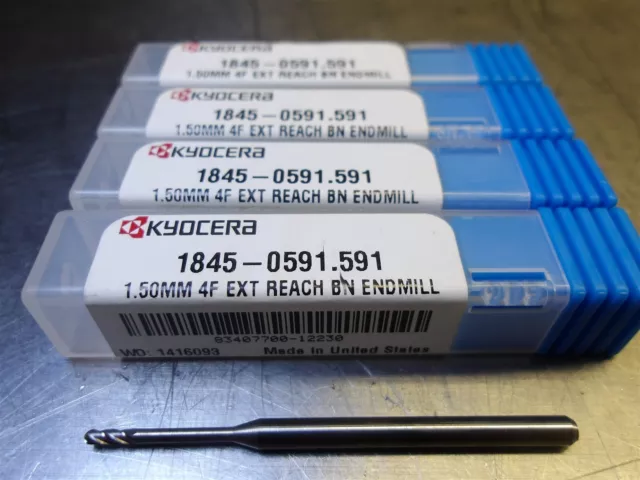 4 NEW! Kyocera 1.50mm (.0591") Carbide Endmill BN 4FL 3mmSHK 1845-0591.591
