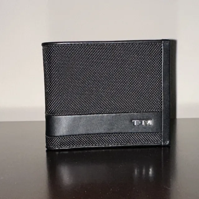 Tumi Alpha Black SLG Double Billfold Wallet Ballistic Nylon w/ Leather Accents