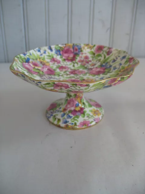 Vtg Royal Winton Summertime Chintz Nut & Candy Dish With Pedestal 5" England