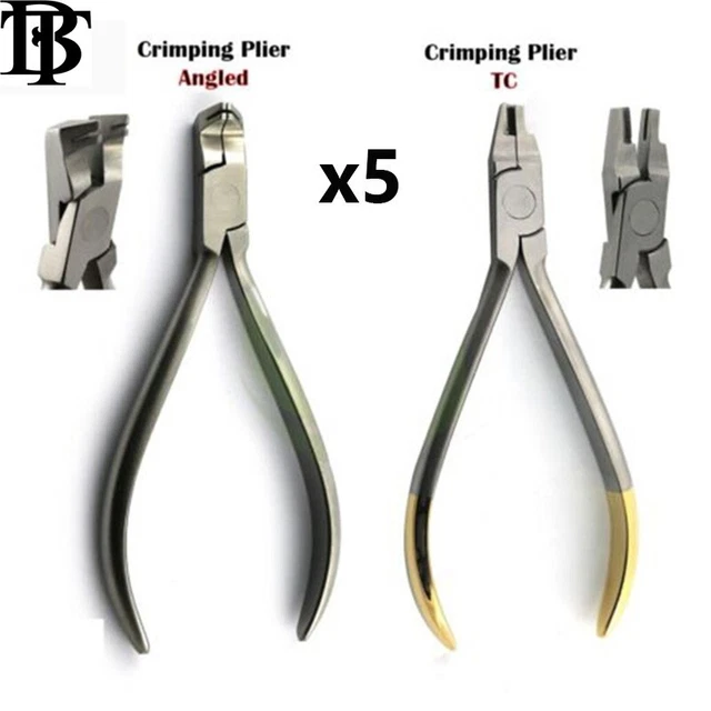 5 Sets  Orthodontic Crimping Plier Straight & Curved Arch Holding Hook Crimpable