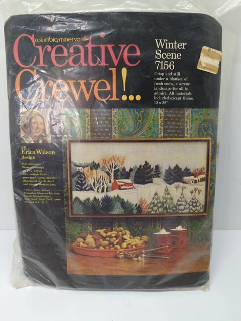 Columbia Minerva Creative Crewel Craft Kit ESCENA DE INVIERNO 7156 Erica Wilson RARO