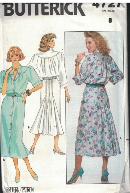 4727 Butterick SEWING Pattern Misses Dress Notched Collar Button Front Pleated