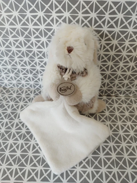 Doudou  peluche lapin blanc beige chiné les flocons mouchoir blanc Baby Nat'