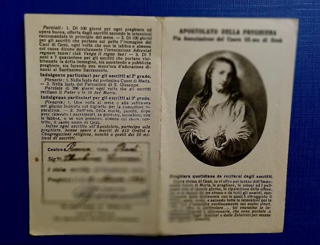 Rodi 1934 Santino Sacro Cuore di Gesù Sig. Ra Carrassi Apostolato Preghiera