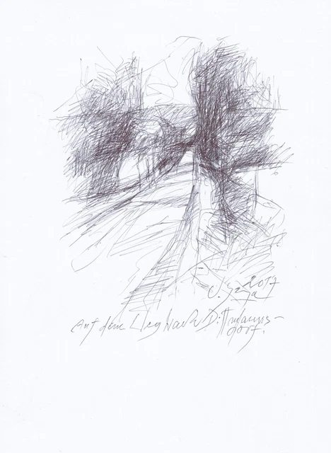 Werner JUZA (1924-2022)  origial ZEICHNUNG "Auf dem Weg.."  (20x30cm) AUTOGRAPH