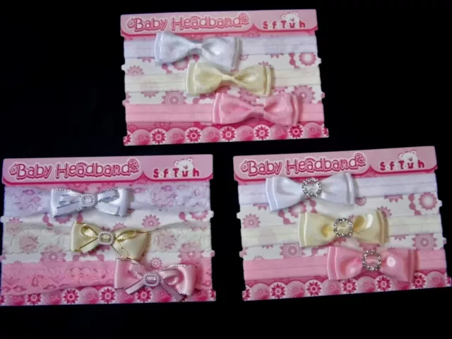 Baby Girl 3 Pack Headbands In Pastel Colours Variious Designs