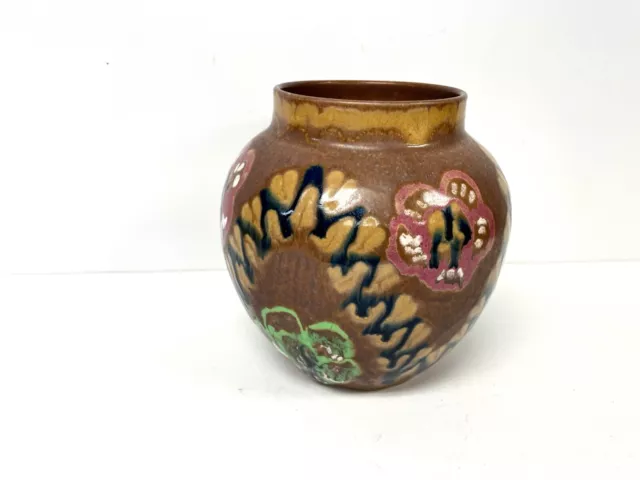 Gebauer Germany Hand Painted Slip Glaze Art Pottery Faience Gouda Style Vase