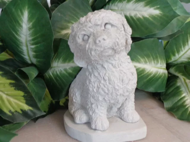Concrete dog statue garden decor curly hair mixed breed waterproof sealed