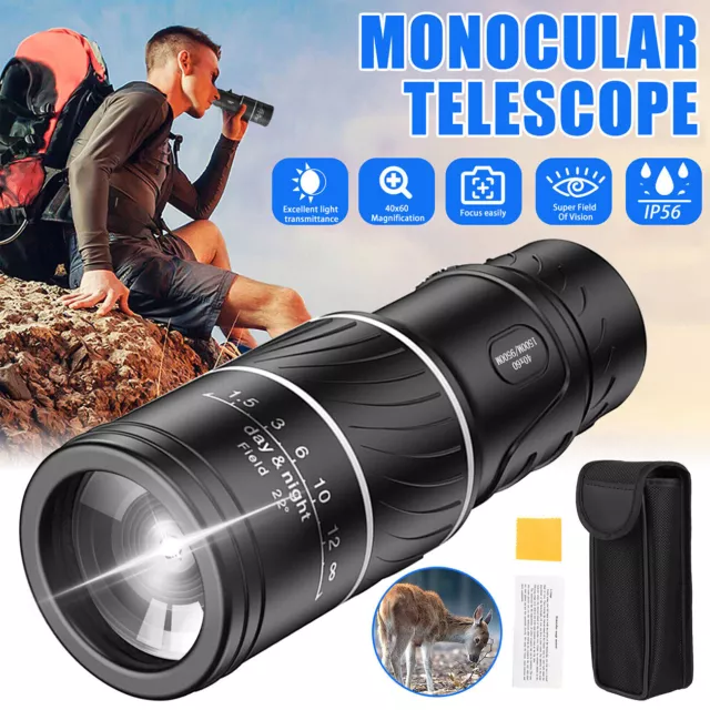 Day Night Vision 40x60 HD Optical Monocular Hunting Camping Handheld Telescope