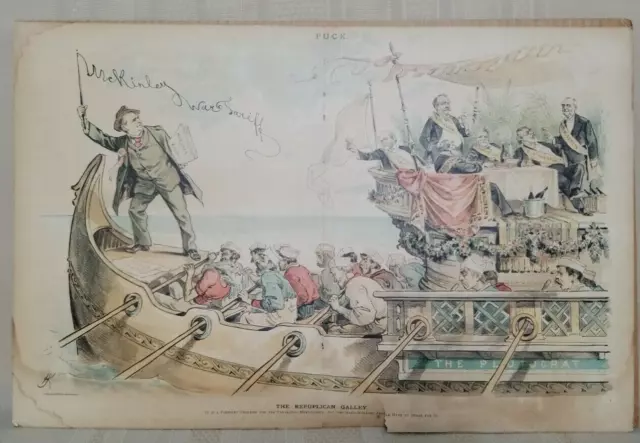 McKinley Tariff  - 1892 Political Artwork PUCK "The Republican Galley" J Keppler