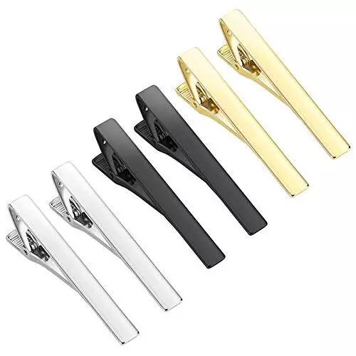 6 PCS Tie Clips for Men Black Gold Sliver Tie Bar Clip Set for Regular Ties for