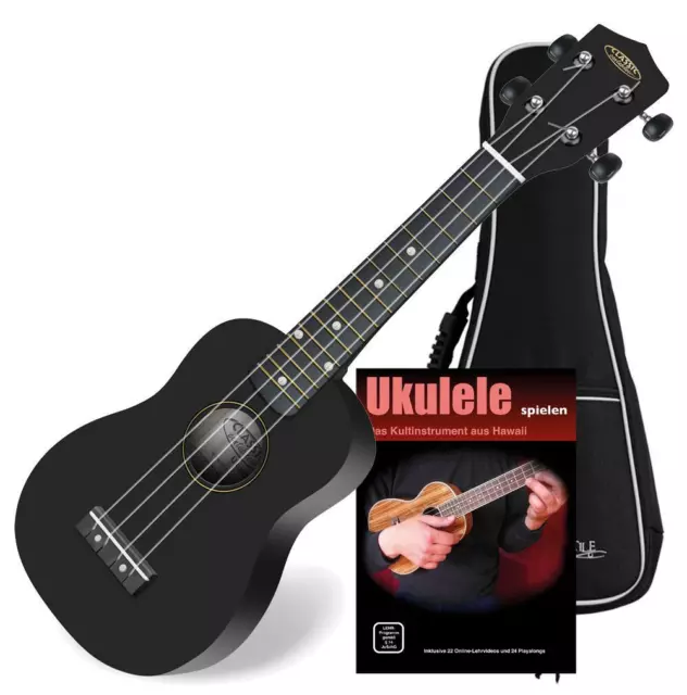 Ukulele Soprano de Guitare 21 Inch Bois Tilleul 4 Corde Nylon Noir Set Housse