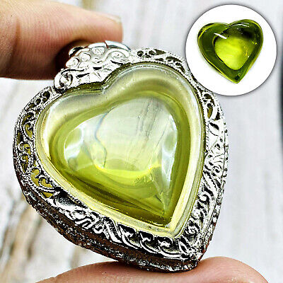 Crystal Healing Stone Naga Eye Heart Leklai Stencil Green Thai Amulet #17095
