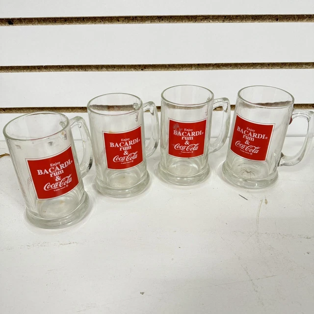 VINTAGE COCA COLA BARCARDI RUM and COKE Glass Mug Stein 12 Oz Set Of 4