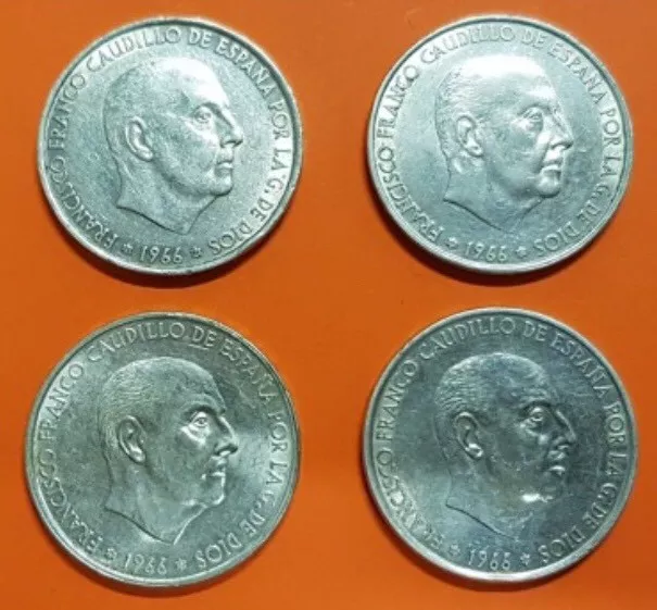 Lote 4 monedas DISTINTAS 100 Pesetas PLATA Año 1966 *66*67*68 y *70 Raras n