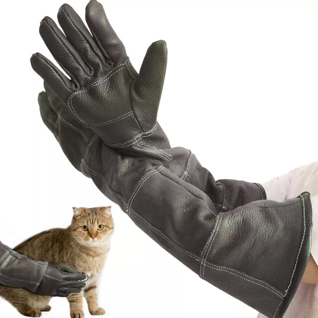 Guantes protectores anti mordeduras de cuero reforzado para manejo de mascotas negros
