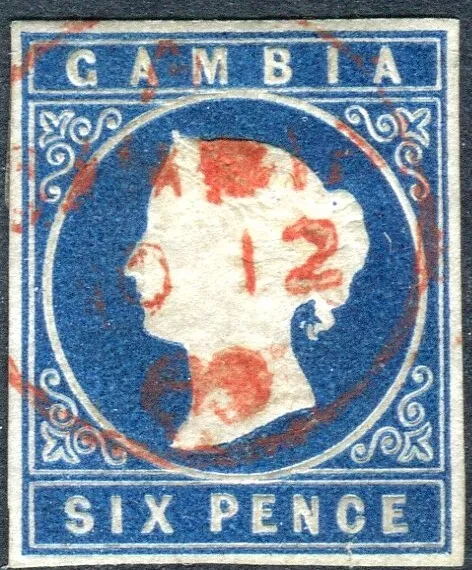 GAMBIA-1869-72 6d Deep Blue.  A fine used 4 margin example Sg 3