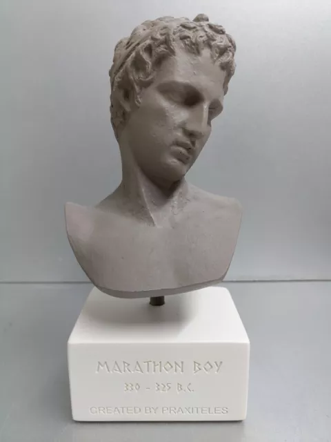Marathon Boy sculpture bust on alabaster white base