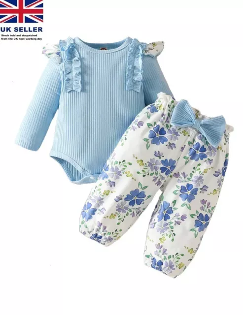 Säugling Baby Mädchen Kleidung Set Neugeborene lange Rüsche Ärmel Strampler Overall 0-3mths