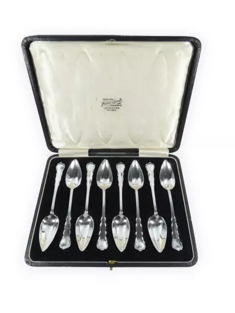 Antique Art Deco 1929 Boxed Set of 8 Sterling Silver Grapefruit Spoons Teaspoons