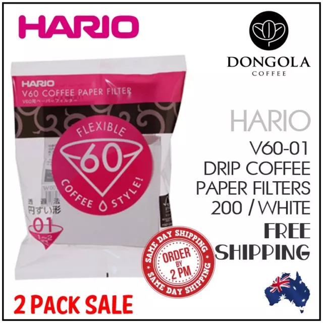 2 PACK HARIO V60-01 100 White Paper Filters Coffee Dripper Pour Over Cone Brewer