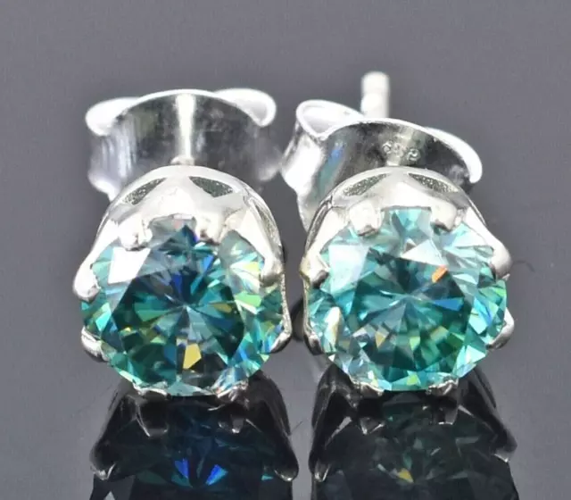 5.10 Ct Treated Certified Blue Diamond Solitaire Studs in 925 Sterling Silver