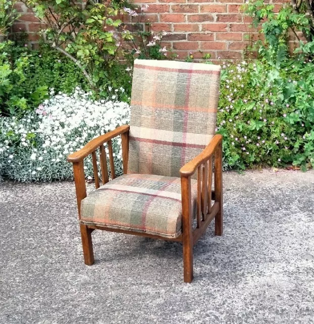 Antique Arts And Crafts Golden Oak Reclining  Wooden Morris Arm Chair Armchair