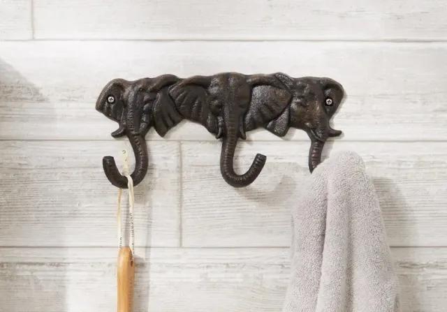 Elephant Cast Iron Wall Mounted Hooks Centerpiece Collectible Indoor Home Decor