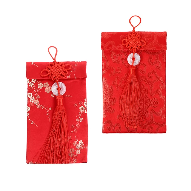2 piezas / Set Chinese Knot Change Bolsos Brocado Año Nuevo Exquisitos Sobres Rojos