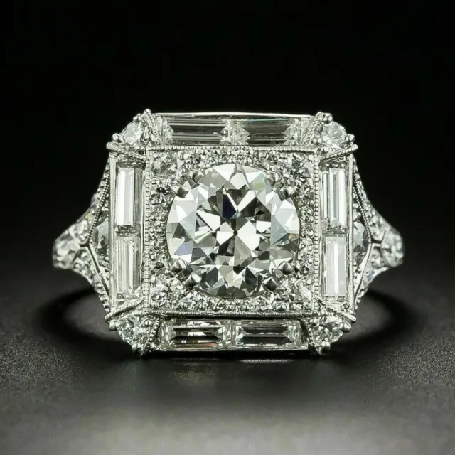 Art Deco Vintage Style 2Ct Round Cut Lab-Created Diamond 925 Silver Wedding Ring