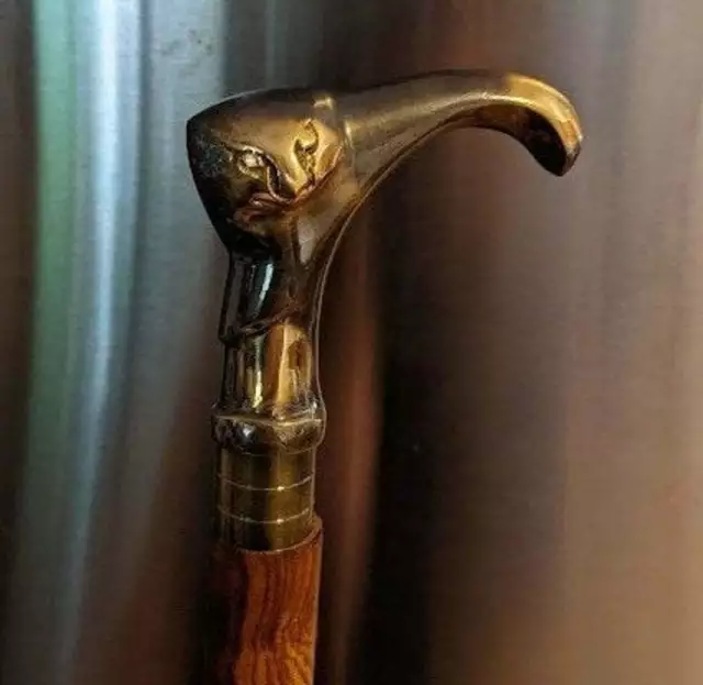 Working Style Spy Cat Brass Head Handle Walking Stick Cane Handmade Style Item