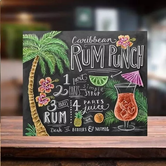 cocktail Menu Rum Punch recipe metal wall sign plaque home Tiki wine bar
