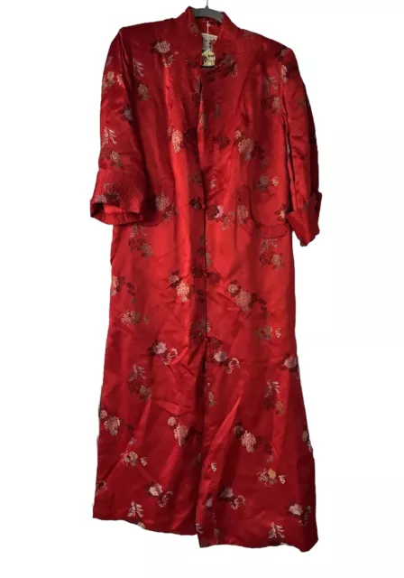 Vintage New Peony Shanghai China Brocade Robe Dress Rich Red New Tags Small 34