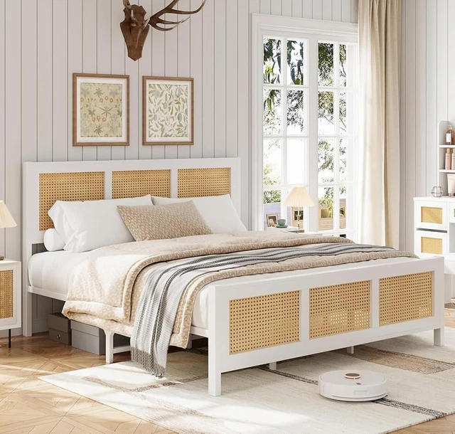 RATTAN BED FRAME Full Size with Headboard for Teenagers/Adults 75 x53 ...
