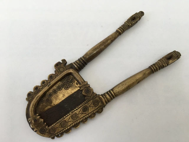 Vintage Brass Engraved Betel Nut Cutter Sarota Rich Patina Collectible Rear