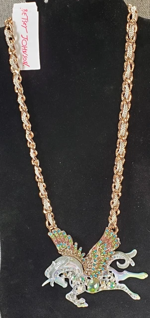Betsey Johnson Rhinestone Large Unicorn Pegasus Necklace NEW