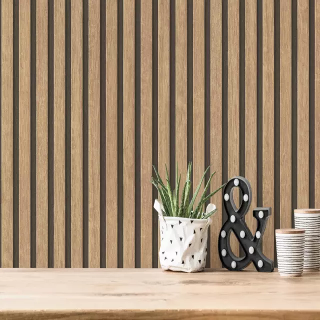 AS Creation Wooden Slats Panelling 3D Panel Wallpaper Natural Black 39109-1