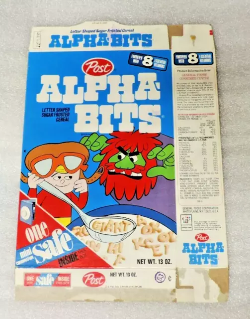 Post Alpha Bits Used Cereal Box 1977 Mini Safe 13 oz General Foods