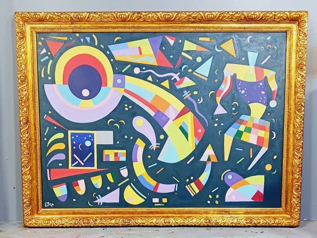 Impresionante Óleo Sobre Lienzo Wassily Kandinsky 1936 Con Marco En Hoja De...
